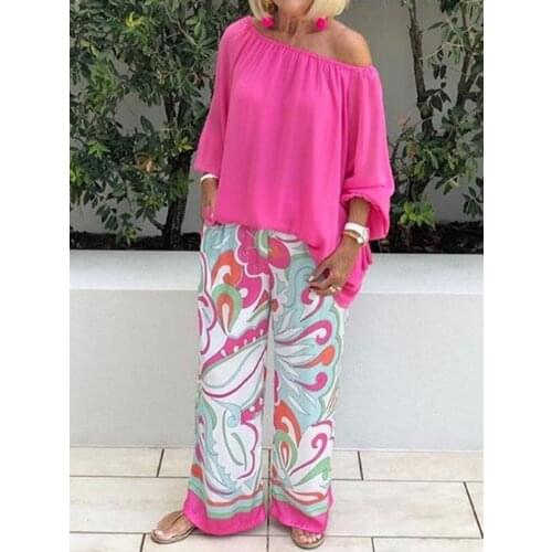 Spring and Autumn womens Medium Sleeve Top Trousers Two-piece Set Leisure Polyester 2021 Solid Color Comfortable Loose Suit