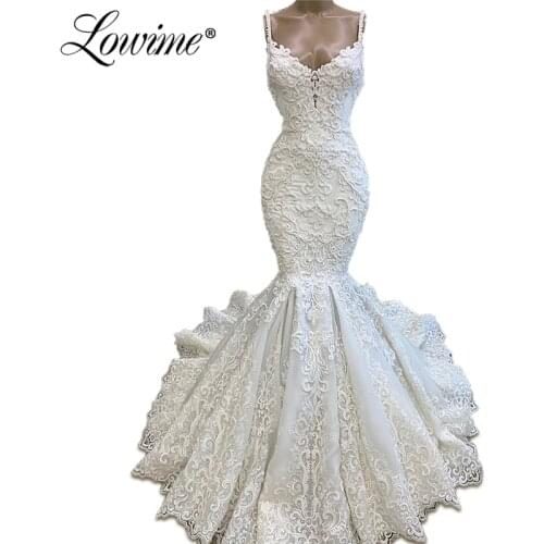 Ivory Handmade Pearls Mermaid Wedding Dresses 2020 Newest Spaghetti Straps Bridal Gowns Boho Bride Dresses Vestido De Novia