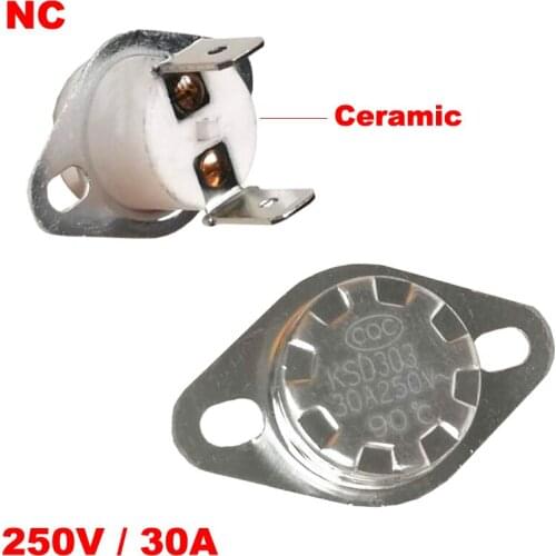1Pc 105 115 120 125 130 Degree 250V 30A KSD301 KSD303 Right Angle Ceramic Normal Closed NC Themostat Temperature Control Switch
