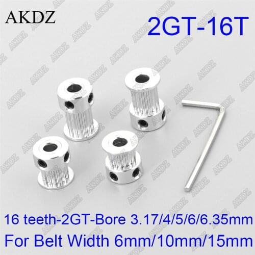 16 teeth 2GT Timing Pulley Bore 3.175/4/5/6/6.35mm for GT2 Open Synchronous belt width 6mm/10/15mm small backlash 16Teeth 16T