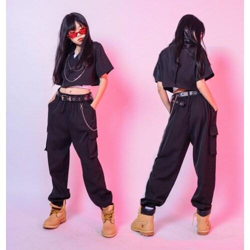 2020 Girls Jazz Modern Dance Costumes Rave Wear Children Hip-Hop Dance Costumes Kids Balck Overalls Suits Stage Outfits DQS4773