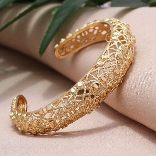 24k 1Pcs Fashion Dubai Mom Bangle gold color Bangles For Women Mom Girl Ethiopian Bangle Bride Wedding African Party Jewelry