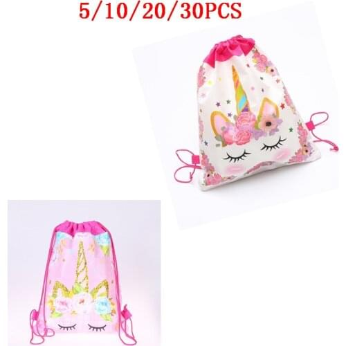 5/10/20/30PCS Unicorn Drawstring Bags For Girls Travel Storage Package Cartoon School Backpacks Children Birthday Party Favors