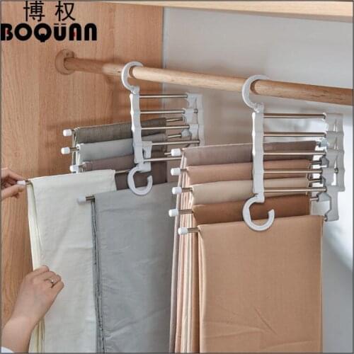 Multi-functional 5 in 1 Trouser Storage Rack Adjustable Pants Tie Storage Shelf Closet Organizer Stainless Steel Clothes Hanger