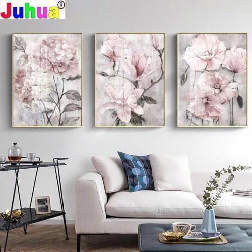 Pink Peony Floral Diamond Painting full Square Round drill diamond embroidey cross stitch Landscape Triptych,Nordic Seyle