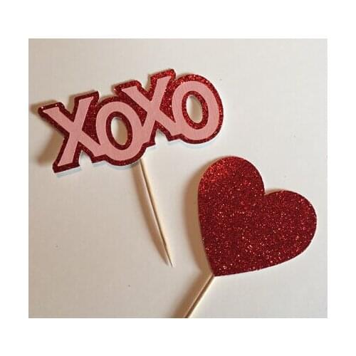 Glitter Valentines Day Cupcake Toppers bachelorette party wedding birthday baby bridal shower toothpicks