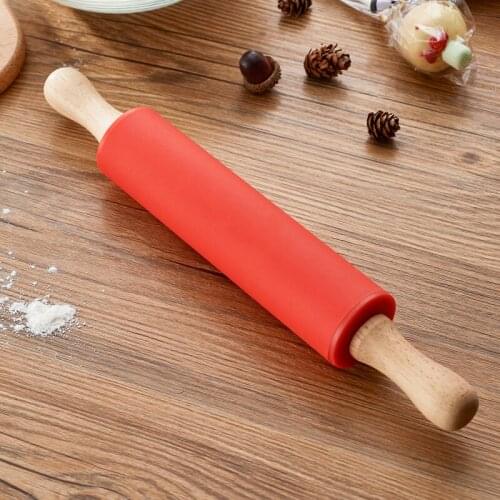 Household silicone rolling pin, solid wood handle, roller dumpling rolling pin, non-stick food, baking tools