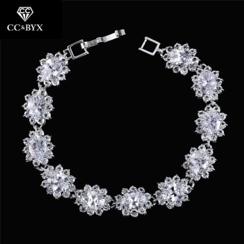 CC Bracelets For Women Luxury Pageant Crystal Shine Flowers Rhinestone Bangle Wedding Accessories Bride Engagement Jewelry S0051