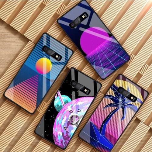 Synthwave Vaporwave Art Tempered Glass Phone Case For Samsung Galaxy S8 S9 S10 S20 PLUS J8 J6 J4 2018 NOTE 8 9 10 Cover Shell