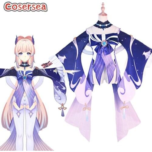 Cosersea Game Genshin Impact Sangonomiya Kokomi Cosplay Costume Halloween Women Spandex Dress Jumpsuit