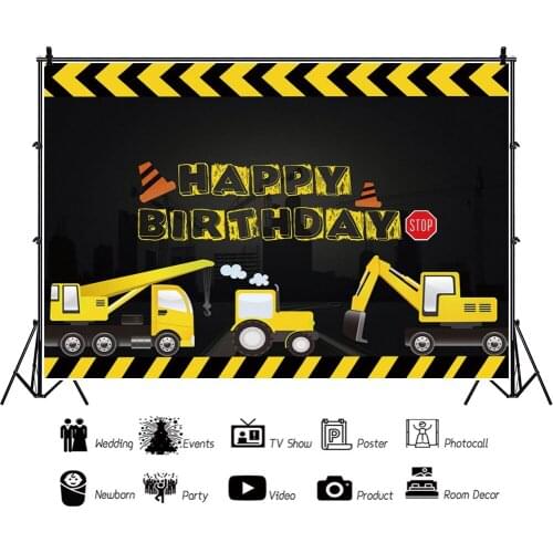 Excavator Engineering Vehicle Children Backdrops Photography Kids Happy Birthday Party Photos Background for Shooting Decor
