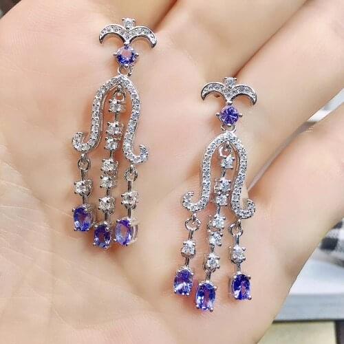 Elegant 100% Natural and real Tanzanite Earring 925 sterling silver Fine jewelry