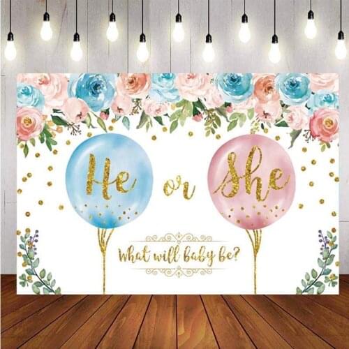 Gender Reveal Backdrop Balloon Flower Newborn He Or She Baby Shower Custom Photography Background Photo Studio Banner