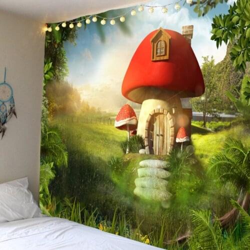 Forest Mushroom House Background Wall Hanging Beautiful Mushroom House Bedroom Childrens Room Decoration Tapestry Various Sizes