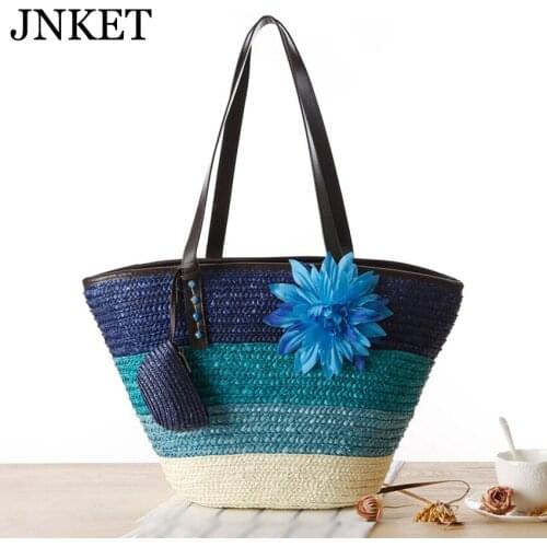 JNKET New Fashion Korean Straw Bag Shoulder Bags Handmade Woven Beach Bag Leisure Handbag Sling Bag