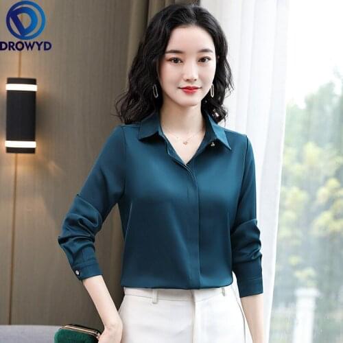 Korean Silk Women Shirts Women Long Sleeve Blouse Shirt Top Plus Size Woman Satin White Shirts Elegant Woman Basic Shirt Top 3XL