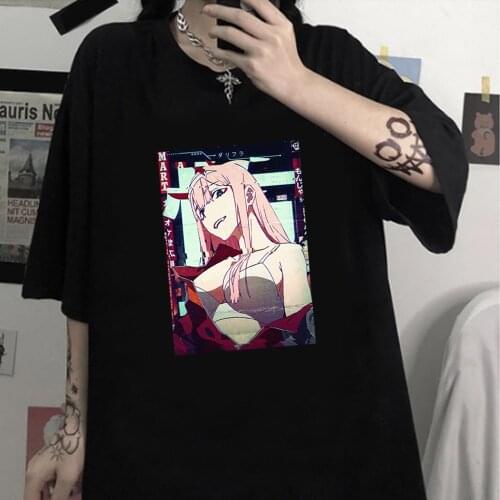 DARLING in the FRANXX Cool Anime Zerotwo Print T-shirt Manga Short Sleeve Summer Clothes T-shirt Hip Hop Tops Tees Street Style