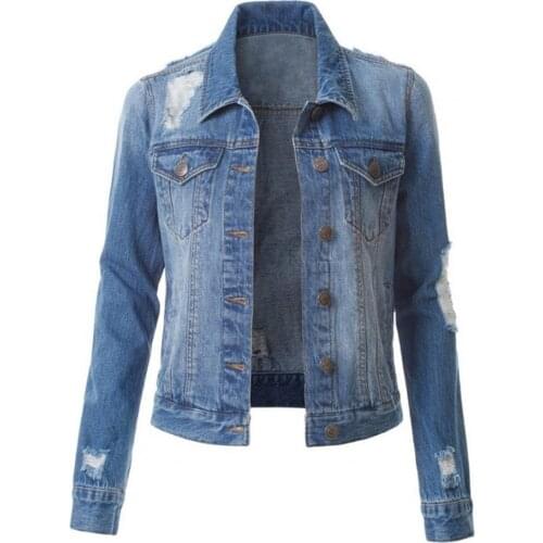 Jean Jacket Women Clothes Oversized Denim Coat Solid Color Ripped Autumn Winter Single Breasted Lapel Jacket 2021 New Jackets