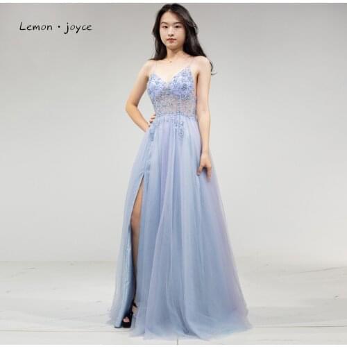 Lemon joyce Prom Dress 2021 Sexy V-neck Backless Luxury Beading Floor Length sleeveless Side Split Party Gowns Woman Dress