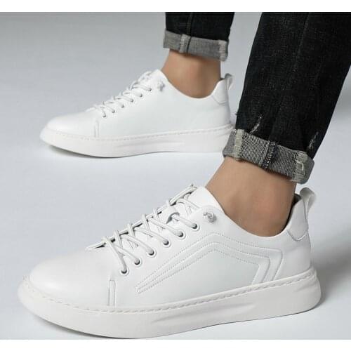 Mens casual shoes slip on genuine leather 2021 new man sports shoes male sneakers Cowleather Thick sole walking shoes men