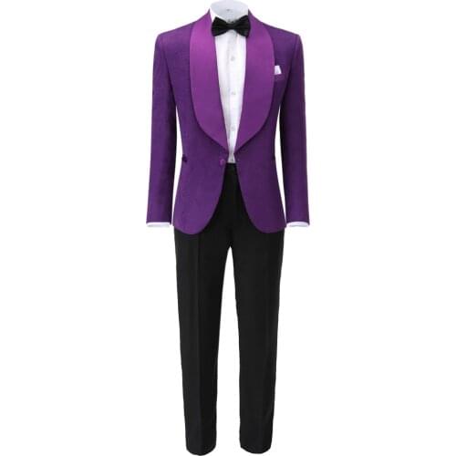 Mens Wedding Suits 2 Piece Italian Design Custom Made Black Smoking Tuxedo Jacket Notch Lapel Groomsmen Jacquard(Blazer+Pants)