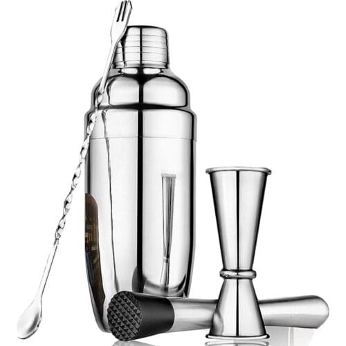 Cocktail Shaker Set, Bartender Kit - Martini Mixer with Built-in Strainer, Muddler - 304 Stainless Steel Bar Essentials