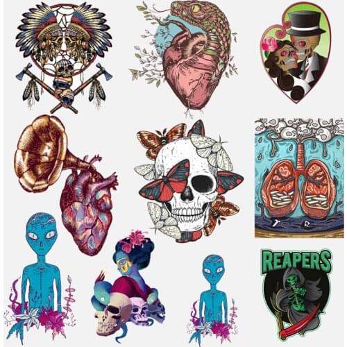 Diy Skull Iron On Patches For Clothing Punk Sticker Fabric Alien Stripes For T-shirt Jacket Backpack Badge Embroidery On Clothes