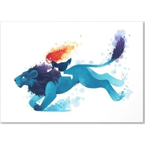 Wall Art Canvas Painting Blue Lion Picture Print Home Decor Cartoon Animal Poster Cuadros For Living Room Run Modular No Frame