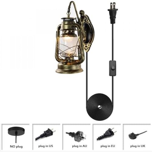 Wall Lantern Light, Vintage Metal & Glass Plug In Wall Sconce, Industrial Bronze Kerosene Wall Lamp for Bedroom, Living Room