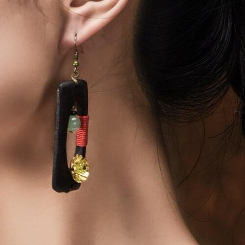 New women earring yellow flowers wood pendant vintage fashion jewelry accessories long personality drop earrings gift D135