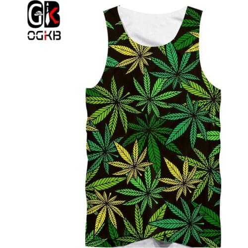 OGKB 3D Printing Summer Tree Vest Women/Men Green Leaf Pattern Tank Tops Casual Vest Unisex Sleeveless O-neck Polyester Vest