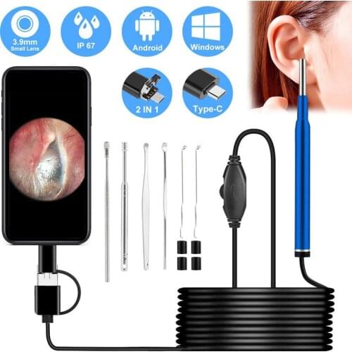 New 3.9mm Otoscope Digital Medico 3in1 Usb Ent Cleaning Endoscope 720P Mini Ear Scope Camera for Type c Android Phone PC Windows