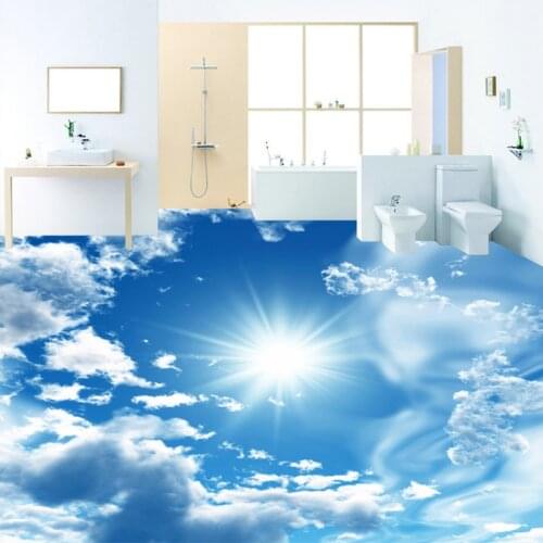 Custom Mural Wallpaper Modern Blue Sky Sunshine Floor Tiles Sticker Bathroom PVC Self Adhesive Waterproof Flooring Wallpaper 3 D