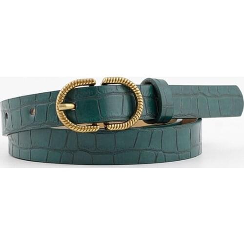 Women Belt Imitation Leather Alloy Pin Buckle Belt Stone Pattern Fashion Lizard Pattern Decorative Jeans Women Belt