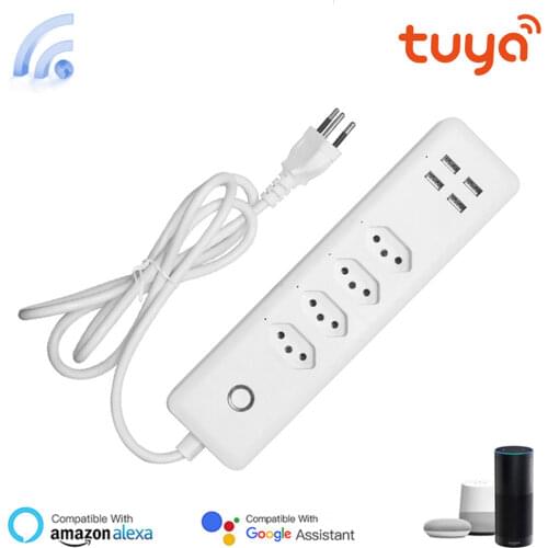 BR Wifi Smart Socket Tuya Smart Brazil Power Strip With 4 USB Ports, Tuya Smart Life APP Remote Control, Work With Alexa Google
