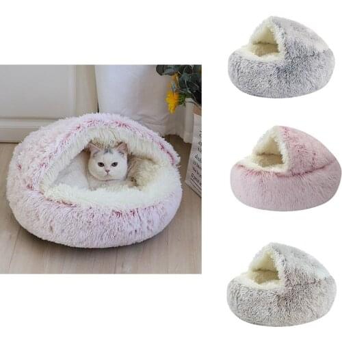 Warm Round Pet Dog Cat Bed House Hot Plush Cat Kitten Bed Semi-Enclosed Winter Cat Nest Kennel Cats Sofa Mat Basket Sleeping Bag