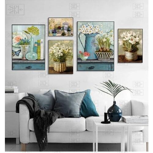 Vintage Flower Canvas Painting European Pastoral Home Decoration Wall Art Picture Nordic Minimalist Watercolor Poster and Prints