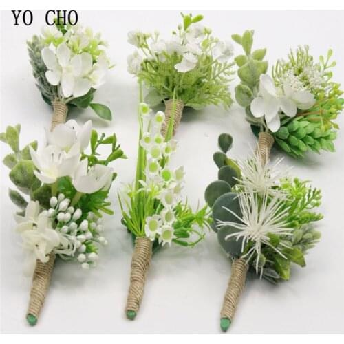 YO CHO Corsage Bridegroom Wedding Boutonniere Artificial Silk Flowers White Green Lily Of The Valley Wedding Meeting Party Decor