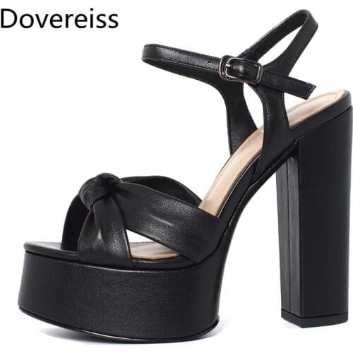 Dovereiss Fashion Summer Womens Shoes Pure Color Buckle Elegant Waterproof Femmes Sandals Chunky Heels 34-40