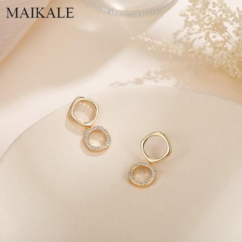 MAIKALE Classic Small Large Earrings For Women Trendy Gold Cubic Zirconia Round Stud Earings Fashion Jewelry Accessories Gifts