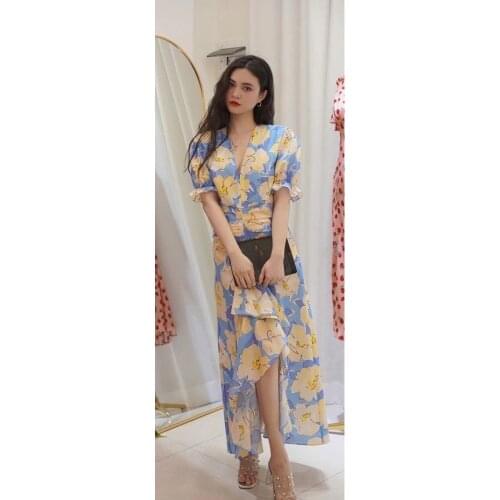 Ladies Floral Printed V Neckline Midi Dress