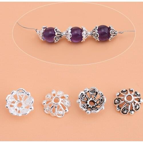10PCS925 Sterling silve jewelry accessories, Retro Hollow Flower Receptacle, Septa, beads, handmade beaded material accessories