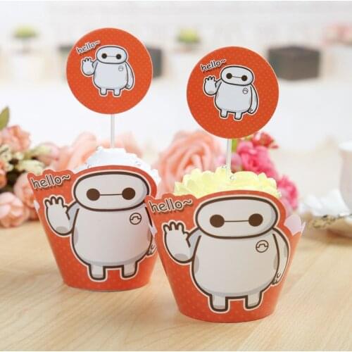24pcs Cute Big Hero 6 Red Baymax cupcake wrapper &topper birthday baby show party (12 wrap+12 topper) Free Shipping