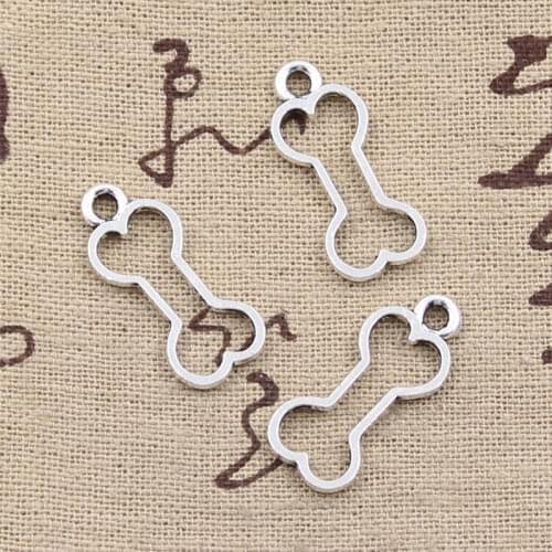 30pcs Charms Hollow Dog Bone 25x11mm Antique Bronze Silver Color Pendants Making DIY Handmade Tibetan Bronze Jewelry