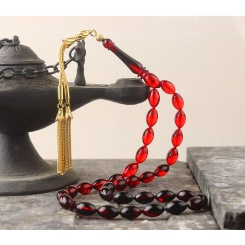 33 Beads Fire Amber (Fire Amber) muslim Prayer Tasbih Misbaha Islamic Jewelry Subha Capsule Cut Tassel 925 Caliber Silver