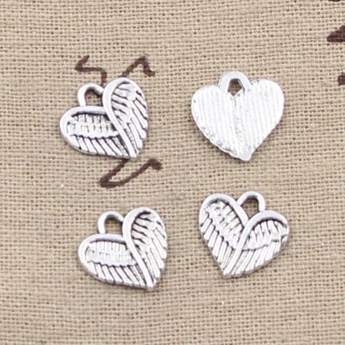 50pcs Charms Heart Wings 13x13mm Antique Silver Color Pendants DIY Necklace Crafts Making Findings Handmade Tibetan Jewelry