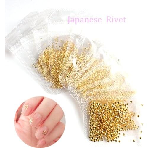 500pcs/Bag Japanese 0.8-3.8mm RIVET Nail Alloy Gold/Silver Tiny Metal Heart Star Ornament Jewelry Nail ART Decoration Rivet JS08