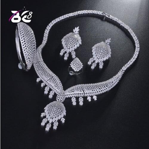 Be 8 Luxury Cubic Zirconia African Necklace Earring Set Bangle Ring Nigerian Bride Jewelry Sets for Women Wedding Jewelry S195