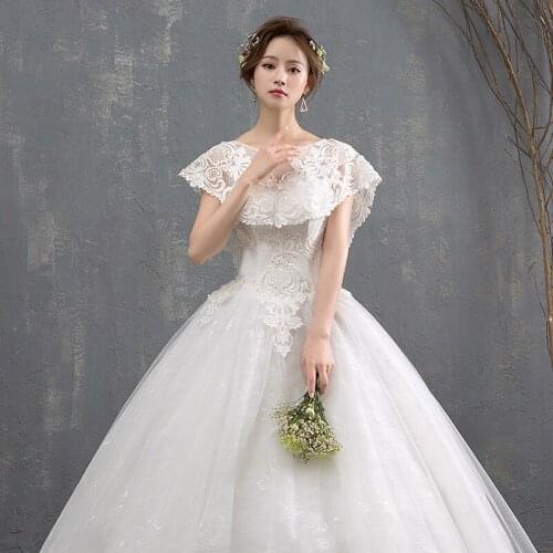 White Wedding Dress 2019 New European American Style Boat-neck Sleeveless Lace Flower Wedding Dress Romantic Slim Elegent