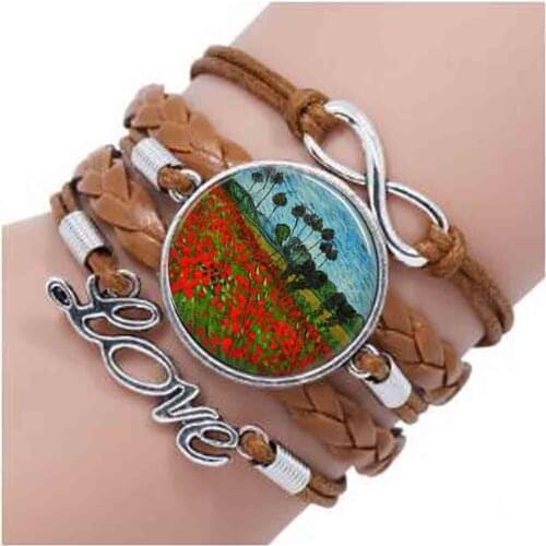 Van Gogh poppy field bracelet, van gogh poppies farm bracelet, Van Gogh poppy flower bracelet, Van Gogh jewelry, vintage